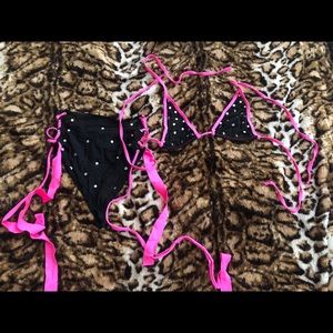 Sheer black embellished bikini. Rave. Stripper